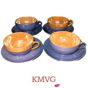 4 Vintage Tashiro Shoten Yokohama, Japan  Lustreware Tea Cups & Saucers 1930’s
